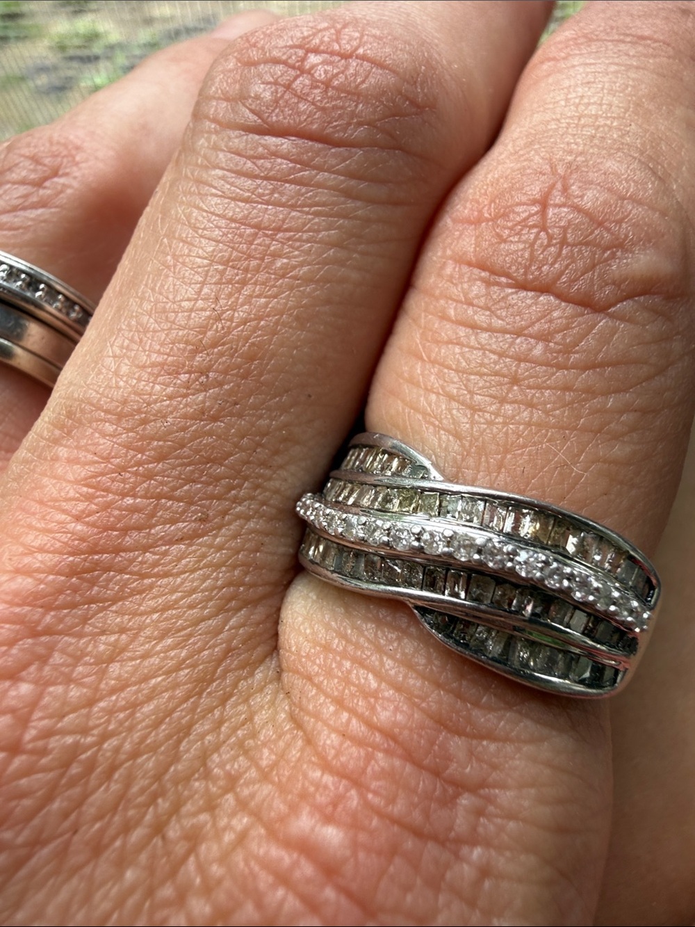 Vintage 💍 Champagne & White Diamond Crossover Ring Sz 8